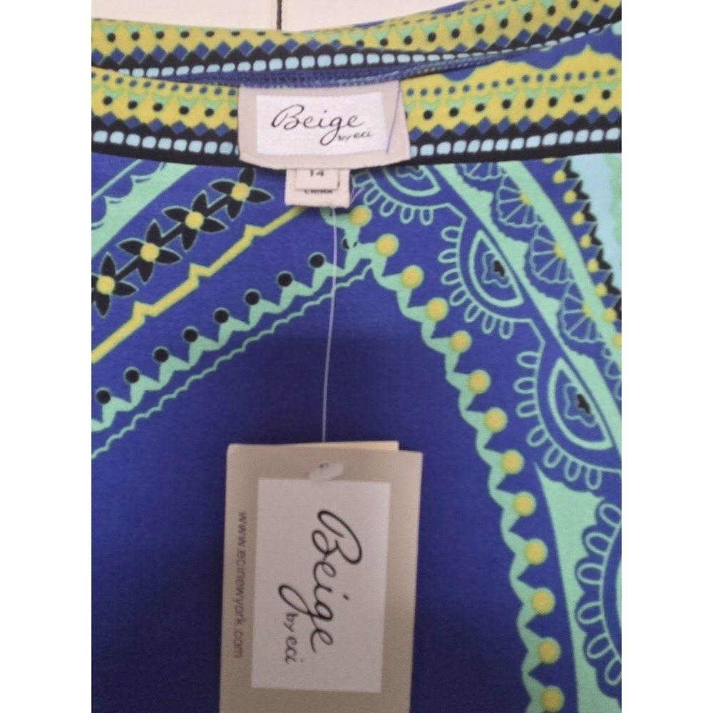 BEIGE by eci Womens Paisley Tunic Boatneck Dress Size 14 Retro Style  ~~NWT ~~ - Picture 2 of 4